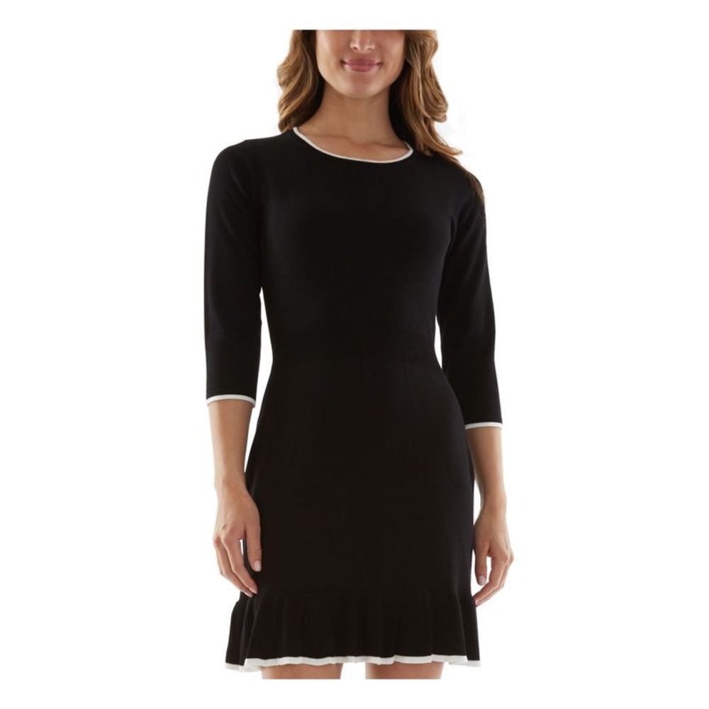 BCX DRESS Womens Black 3/4 Sleeve Short Wear To Work Sweater Dress Juniors M